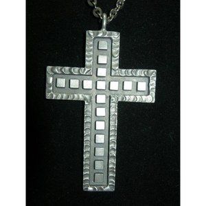 Modernist Scandinavian Denmark Pewter Cross Necklace Signed Jorgen Jensen
